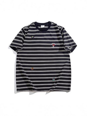 Ανδρικό T‑shirt κοντό μανίκι σε μεγάλες διαστάσεις, ριγέ, χαλαρή εφαρμογή, στρογγυλός λαιμός, βαμβακερό μείγμα, αναπνοή, αντιβακτηριακή δροσιά, καλοκαίρι