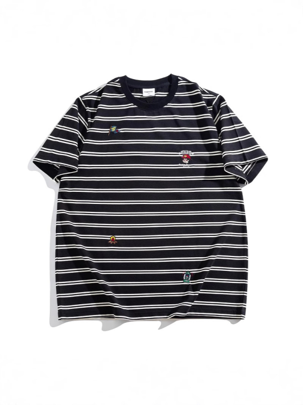 Ανδρικό T‑shirt κοντό μανίκι σε μεγάλες διαστάσεις, ριγέ, χαλαρή εφαρμογή, στρογγυλός λαιμός, βαμβακερό μείγμα, αναπνοή, αντιβακτηριακή δροσιά, καλοκαίρι
