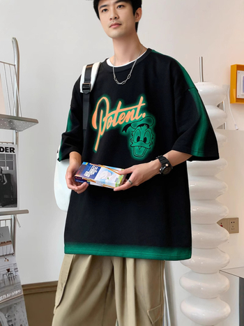 Ανδρικό κοντομάνικο T-shirt με χρωματικά μπλοκ και ραφή, χαλαρή εφαρμογή, plus size