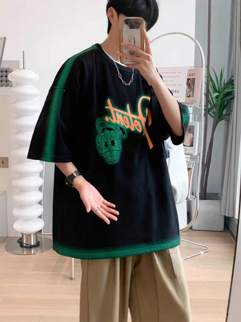 Ανδρικό κοντομάνικο T-shirt με χρωματικά μπλοκ και ραφή, χαλαρή εφαρμογή, plus size