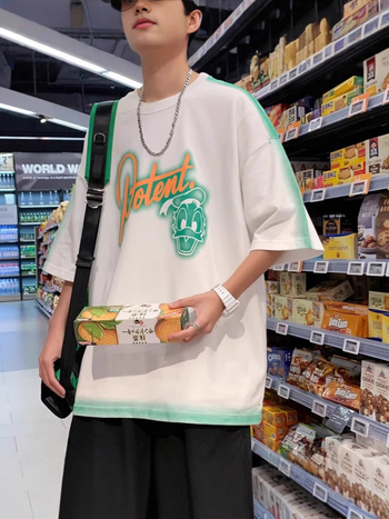 Ανδρικό κοντομάνικο T-shirt με χρωματικά μπλοκ και ραφή, χαλαρή εφαρμογή, plus size