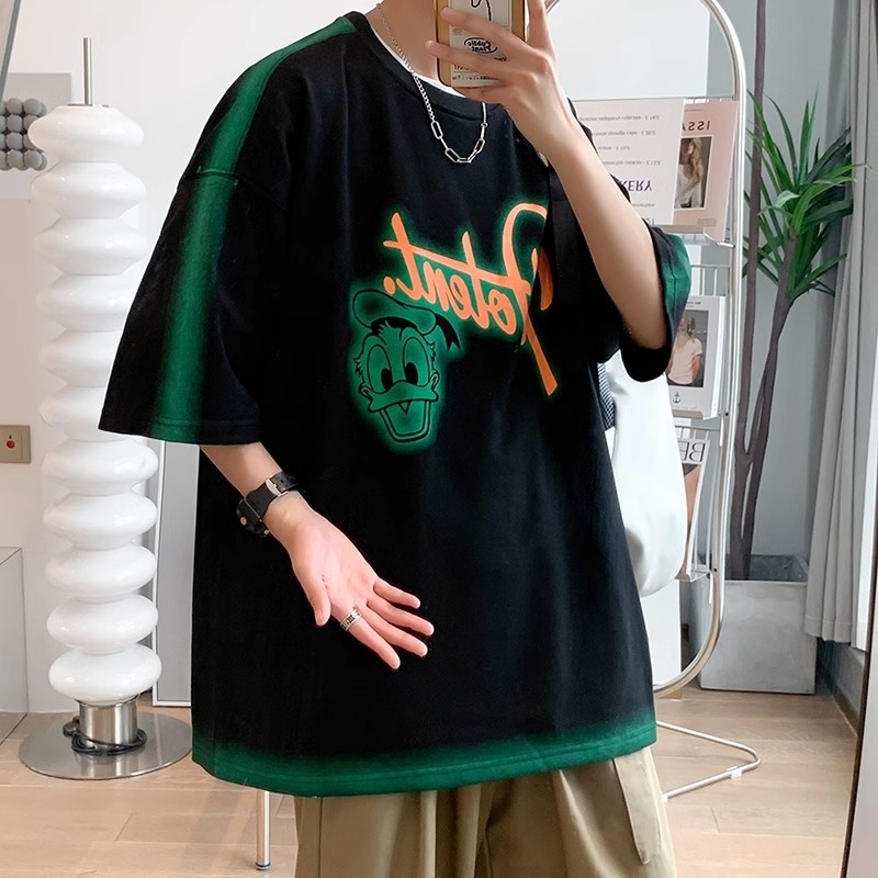 Ανδρικό κοντομάνικο T-shirt με χρωματικά μπλοκ και ραφή, χαλαρή εφαρμογή, plus size