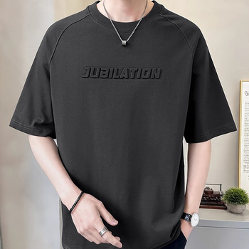 Ανδρικό κοντομάνικο T-shirt, ελαφρύ για το καλοκαίρι 2025, χαλαρή γραμμή, στρογγυλός λαιμός, μεγάλο μέγεθος, πολυεστέρας, γεωμετρικό τύπωμα