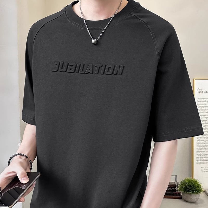 Ανδρικό κοντομάνικο T-shirt, ελαφρύ για το καλοκαίρι 2025, χαλαρή γραμμή, στρογγυλός λαιμός, μεγάλο μέγεθος, πολυεστέρας, γεωμετρικό τύπωμα