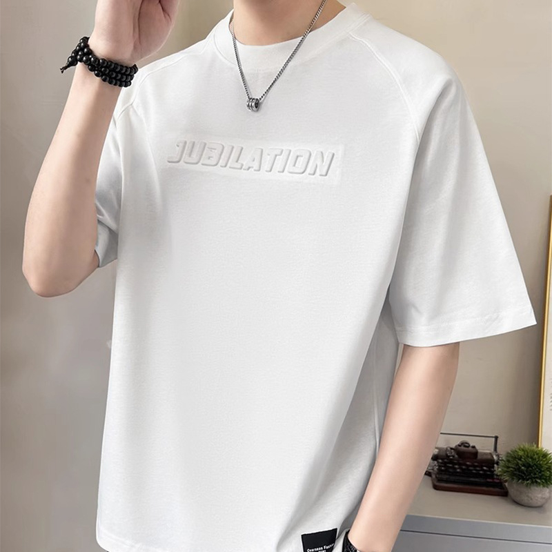 Ανδρικό κοντομάνικο T-shirt, ελαφρύ για το καλοκαίρι 2025, χαλαρή γραμμή, στρογγυλός λαιμός, μεγάλο μέγεθος, πολυεστέρας, γεωμετρικό τύπωμα