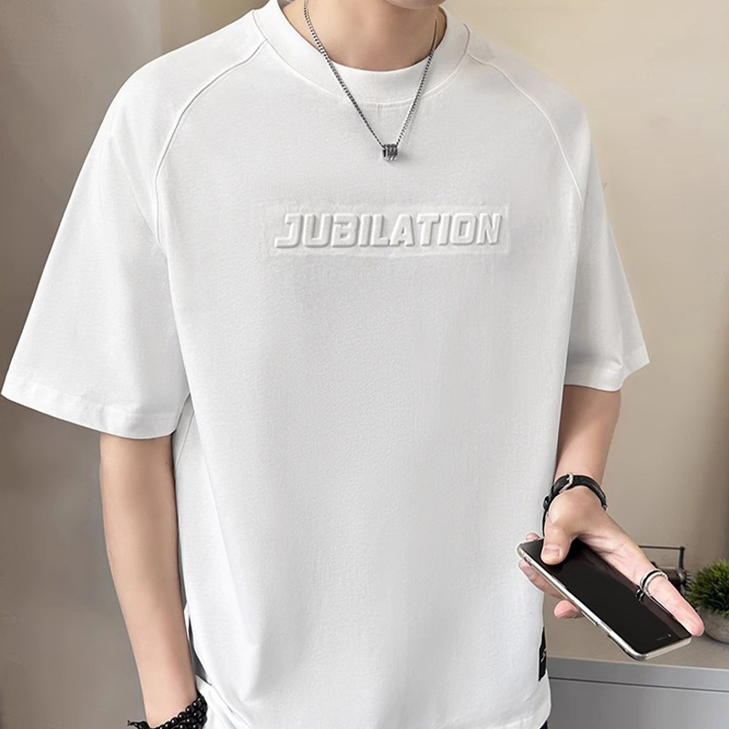 Ανδρικό κοντομάνικο T-shirt, ελαφρύ για το καλοκαίρι 2025, χαλαρή γραμμή, στρογγυλός λαιμός, μεγάλο μέγεθος, πολυεστέρας, γεωμετρικό τύπωμα