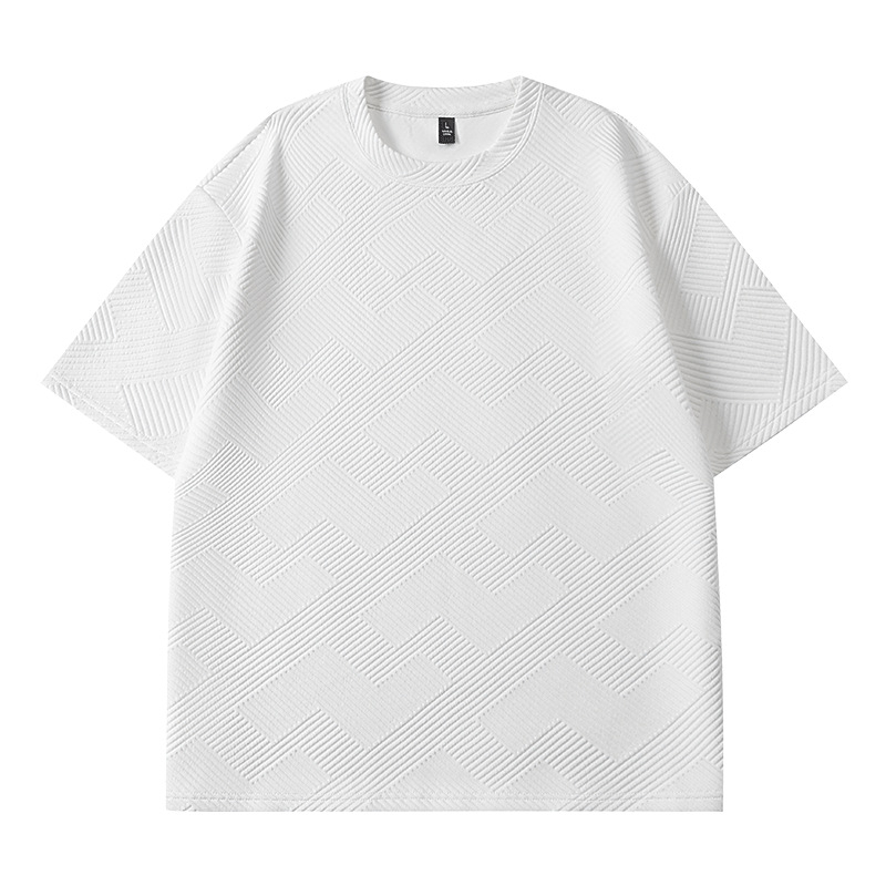 2025 Νέο ανδρικό T‑shirt με πλέξη βάφλα, αμερικανικό στυλ, σε μεγάλο μέγεθος, κοντό μανίκι, καλοκαίρι