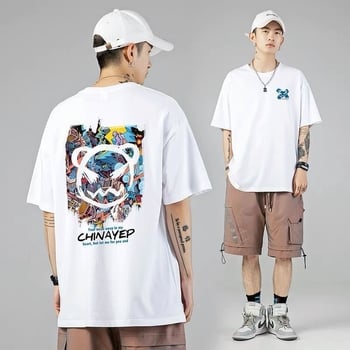 Ανδρικό κοντομάνικο T-shirt από 100% βαμβάκι, στυλ Χονγκ Κονγκ, φαρδιά γραμμή, τύπωμα διαβόλου