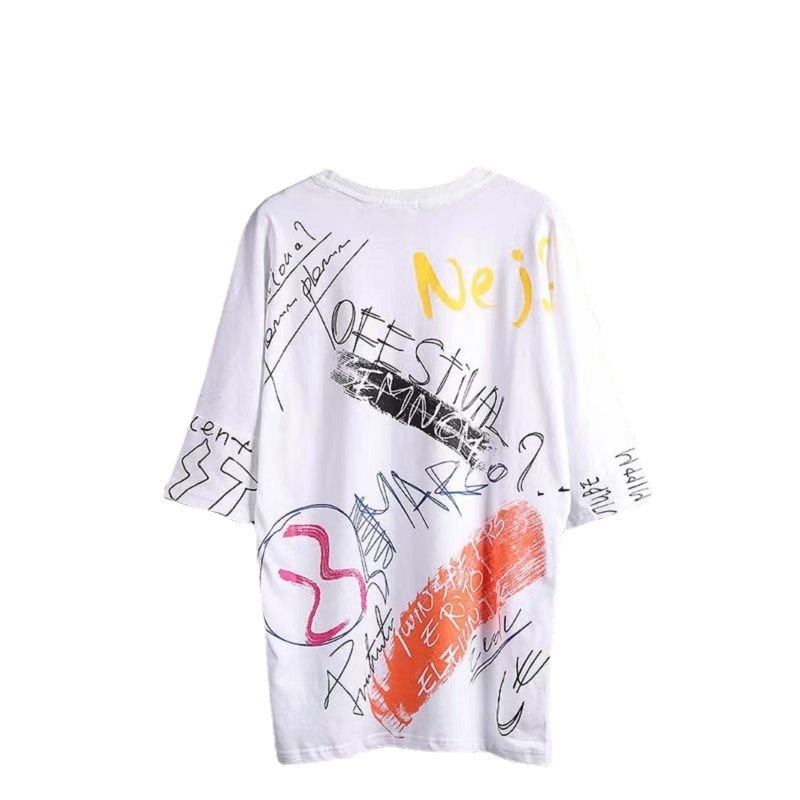 Καλοκαιρινή ελαφριά T-shirt με γκράφιτι streetwear για άνδρες, κοντό μανίκι, άνετη γραμμή, στρογγυλός λαιμός, γεωμετρικό τύπωμα