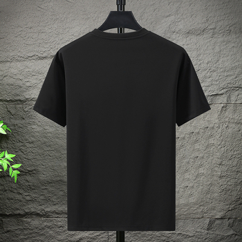 Ανδρικό T‑shirt κοντών μανικιών για μεγάλα μεγέθη, στρογγυλός λαιμός, καλοκαιρινή άνετη εφαρμογή, διαπνέουσα βαμβακερή μίξη με γεωμετρικό μοτίβο σε ρίγες