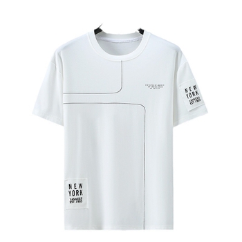 Ανδρικό T‑shirt κοντών μανικιών για μεγάλα μεγέθη, στρογγυλός λαιμός, καλοκαιρινή άνετη εφαρμογή, διαπνέουσα βαμβακερή μίξη με γεωμετρικό μοτίβο σε ρίγες