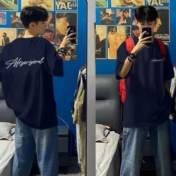 Ανδρικό oversized κοντομάνικο T-shirt από 100% βαμβάκι, καλοκαίρι, εκτύπωση καρτούν, χαλαρή γραμμή, στρογγυλός λαιμός