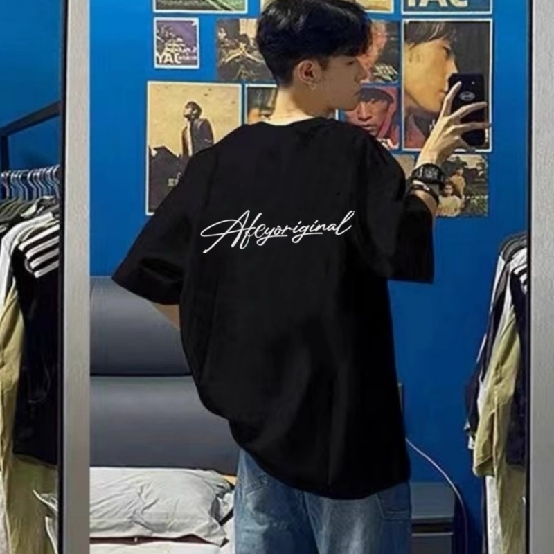 Ανδρικό oversized κοντομάνικο T-shirt από 100% βαμβάκι, καλοκαίρι, εκτύπωση καρτούν, χαλαρή γραμμή, στρογγυλός λαιμός