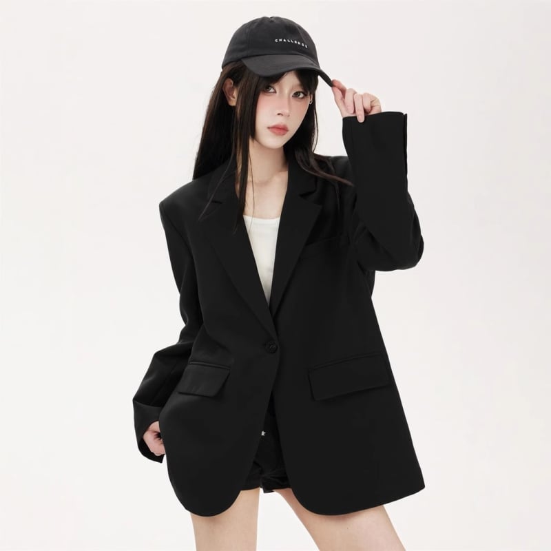Γυναικείο blazer μικρού μεγέθους, 2025 άνοιξη-φθινόπωρο, χαλαρή εφαρμογή, κομψό casual στυλ