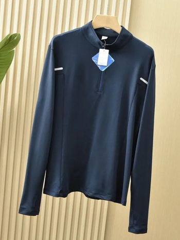 Dijia φθινοπωρινό ανδρικό T-shirt με μισό φερμουάρ και μακρύ μανίκι, γρήγορο στέγνωμα, με σταθερό γιακά, μονόχρωμο, για προπονήσεις, τρέξιμο και ποδηλασία