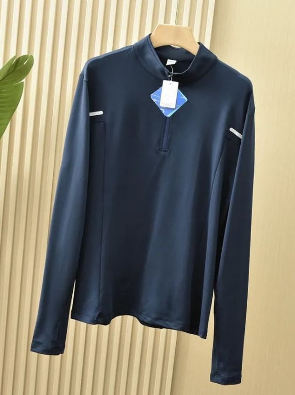 Dijia φθινοπωρινό ανδρικό T-shirt με μισό φερμουάρ και μακρύ μανίκι, γρήγορο στέγνωμα, με σταθερό γιακά, μονόχρωμο, για προπονήσεις, τρέξιμο και ποδηλασία