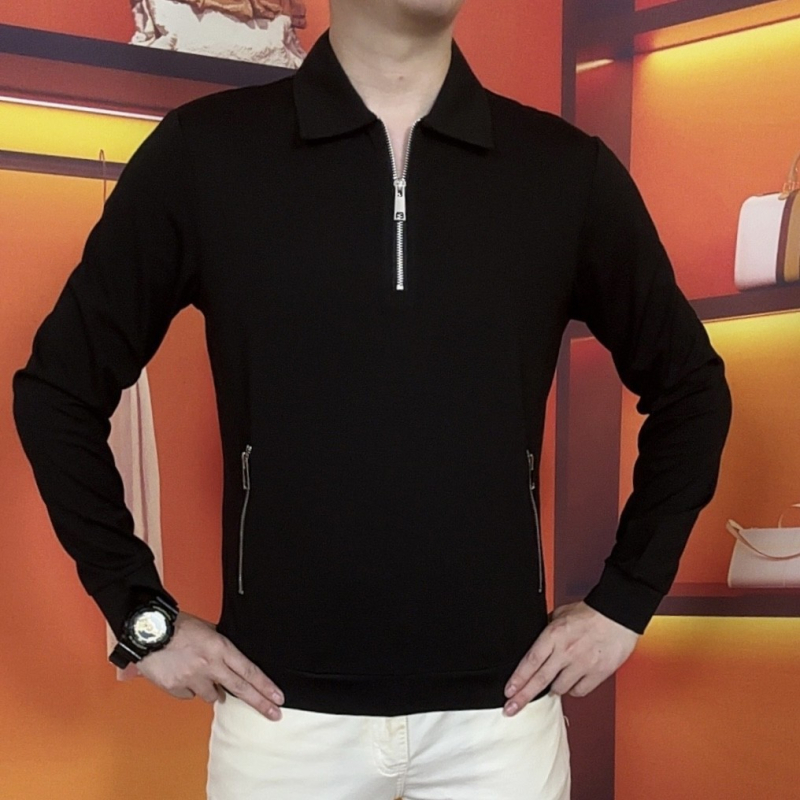 2025 Φθινοπωρινό premium αντρικό μακρυμάνικο T-shirt με μισό φερμουάρ, ευρωπαϊκό στυλ, ελαφρύ πολυτελές