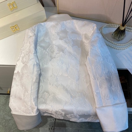 Λευκό ελαφρύ σακάκι jacquard, κινεζικού στυλ, άνοιξη και φθινόπωρο