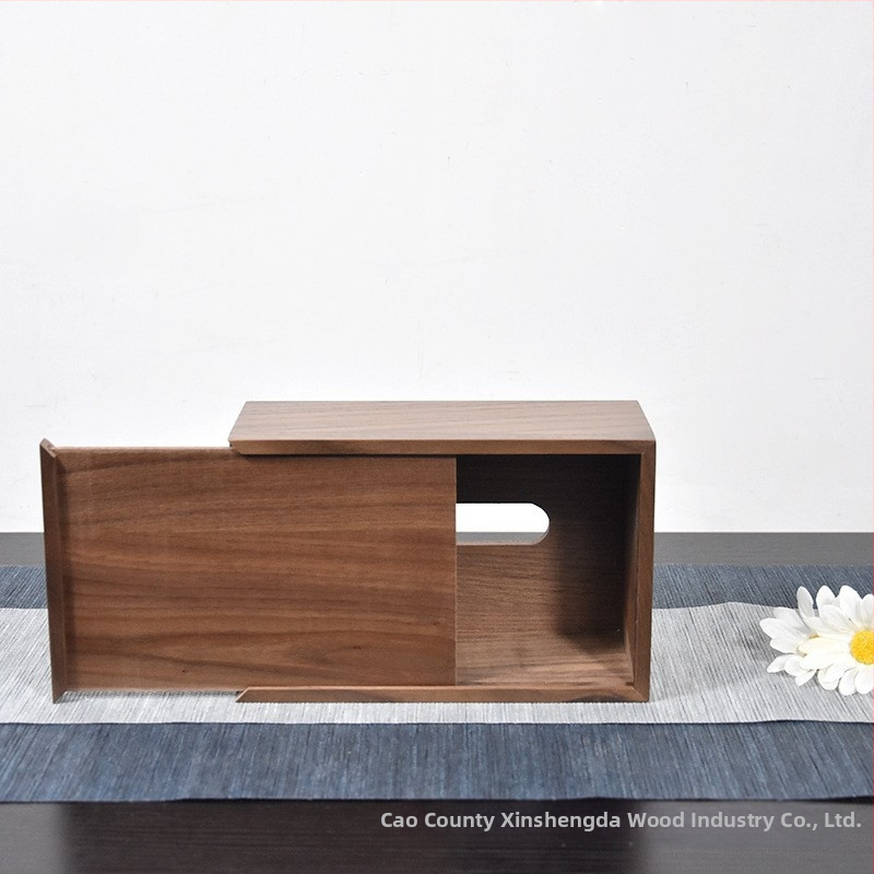 Drevená škatulka na vreckovky so viečkom z čierneho orecha, moderný minimalistický dizajn