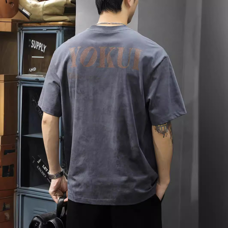 Ανδρική κοντομάνικη T‑shirt σε στυλ αμερικανικού βιντάζ, πλυμένη εμφάνιση, χαλαρή γραμμή, plus μέγεθος, εκτύπωση με γράμματα, λαιμός σε στρογγυλό κόψιμο