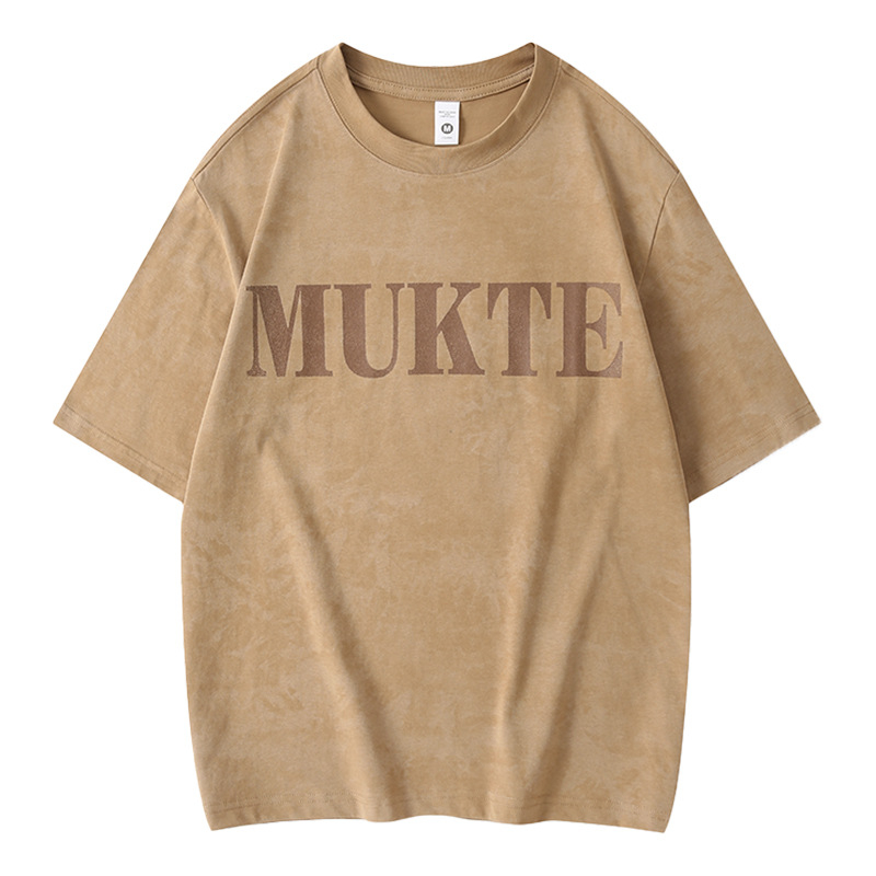 Ανδρική κοντομάνικη T‑shirt σε στυλ αμερικανικού βιντάζ, πλυμένη εμφάνιση, χαλαρή γραμμή, plus μέγεθος, εκτύπωση με γράμματα, λαιμός σε στρογγυλό κόψιμο