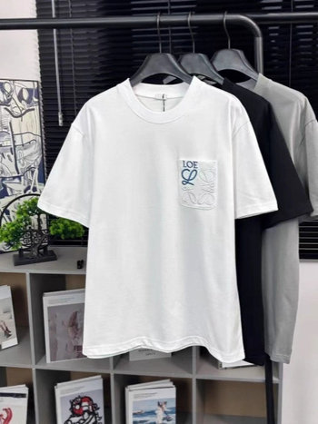 Luojia ανδρικό κοντομάνικο T‑shirt με κέντημα, χαλαρή γραμμή, στρογγυλός λαιμός, καθαρό βαμβάκι