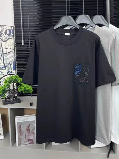 Luojia ανδρικό κοντομάνικο T‑shirt με κέντημα, χαλαρή γραμμή, στρογγυλός λαιμός, καθαρό βαμβάκι