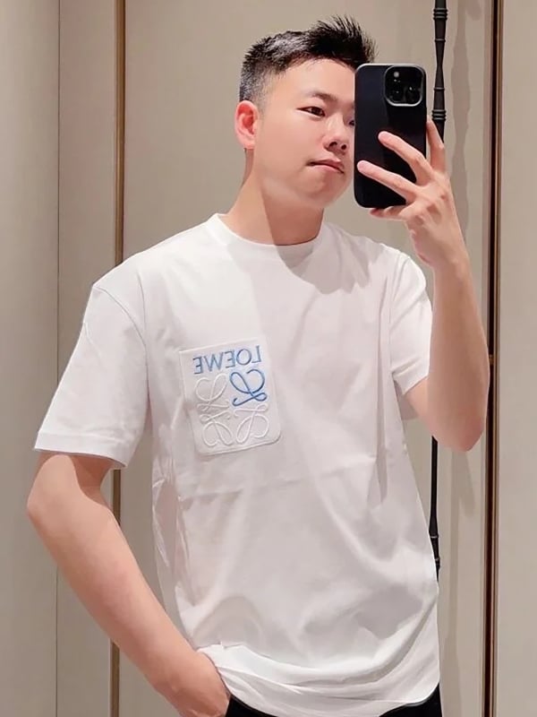 Luojia ανδρικό κοντομάνικο T‑shirt με κέντημα, χαλαρή γραμμή, στρογγυλός λαιμός, καθαρό βαμβάκι