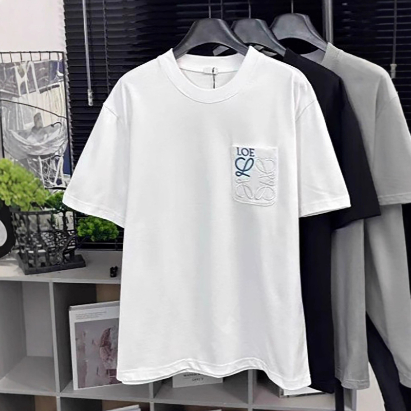 Luojia ανδρικό κοντομάνικο T‑shirt με κέντημα, χαλαρή γραμμή, στρογγυλός λαιμός, καθαρό βαμβάκι