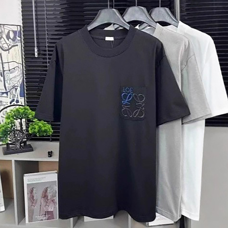 Luojia ανδρικό κοντομάνικο T‑shirt με κέντημα, χαλαρή γραμμή, στρογγυλός λαιμός, καθαρό βαμβάκι