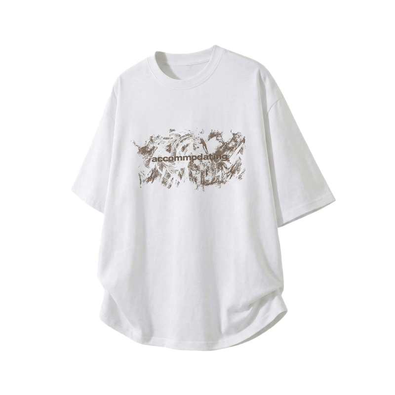 Ανδρικό κοντομάνικο T‑shirt με graffiti εκτύπωση, 100% βαμβάκι, χαλαρή γραμμή, καλοκαιρινή καθημερινή εμφάνιση