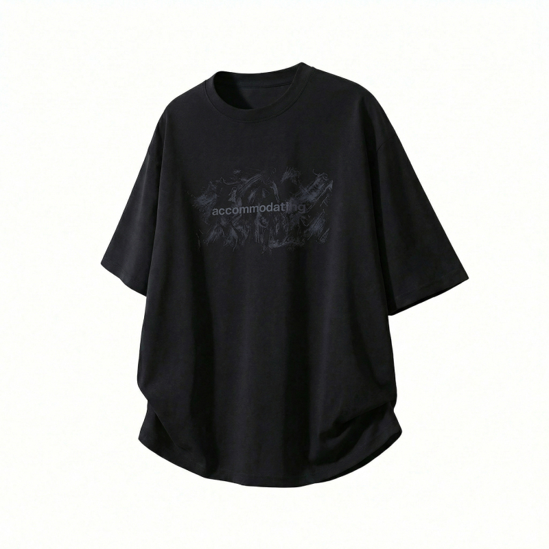 Ανδρικό κοντομάνικο T‑shirt με graffiti εκτύπωση, 100% βαμβάκι, χαλαρή γραμμή, καλοκαιρινή καθημερινή εμφάνιση