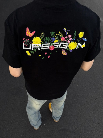 Cleanfit ανδρικό T-shirt με κοντά μανίκια, πίσω φλοράλ εκτύπωση, στρογγυλός λαιμός, χαλαρή γραμμή, καλοκαίρι