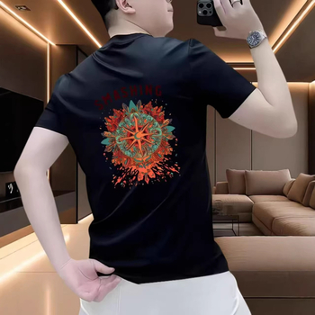 Ανδρικό κοντομάνικο T‑shirt με στρογγυλό λαιμό, αμερικανικό ρετρό εκτύπωση, δροσερό και στυλάτο, από βαμβάκι