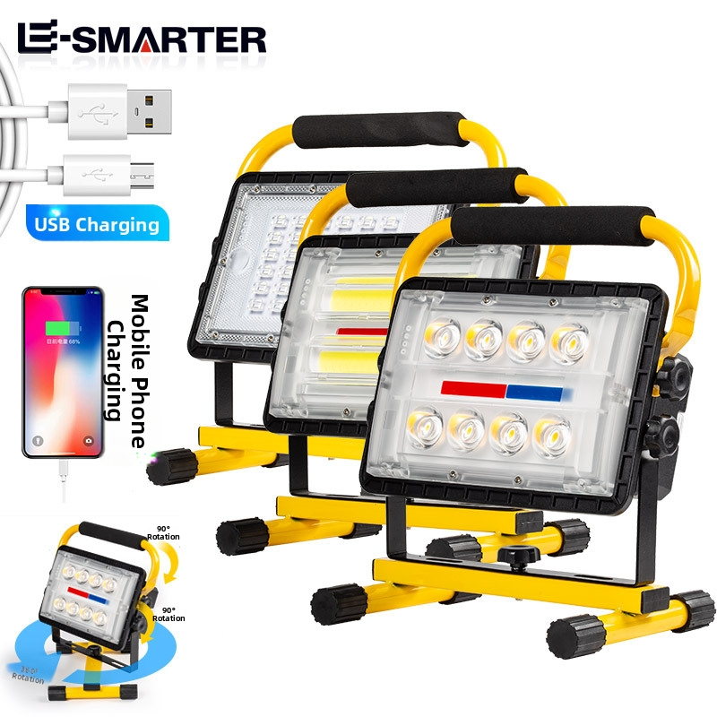 Prenosný COB LED reflektor s dlhým dosahom, vstavaná batéria a USB nabíjanie pre núdzové osvetlenie