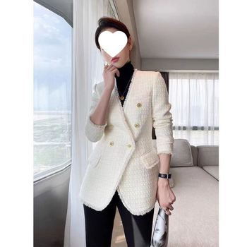 J7H dámsky blazer z tweedovej vlny, jeseň-zima 2024, bez goliera, elegantný kostýmový top