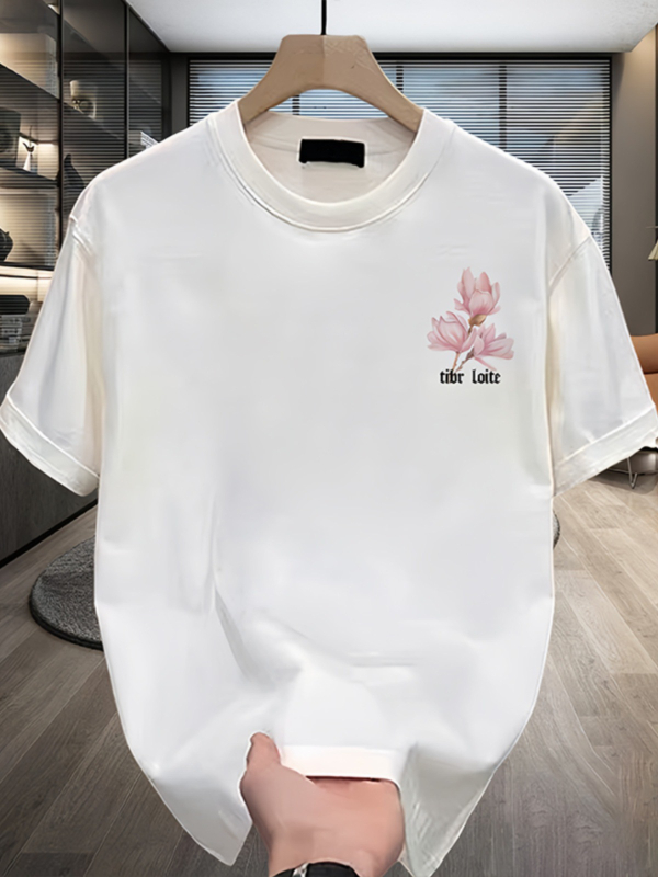 Ανδρικό καλοκαιρινό βαμβακερό T‑shirt με εκτύπωση σε αμερικανικό στυλ, στρογγυλός λαιμός, κοντά μανίκια, χαλαρή καθημερινή γραμμή