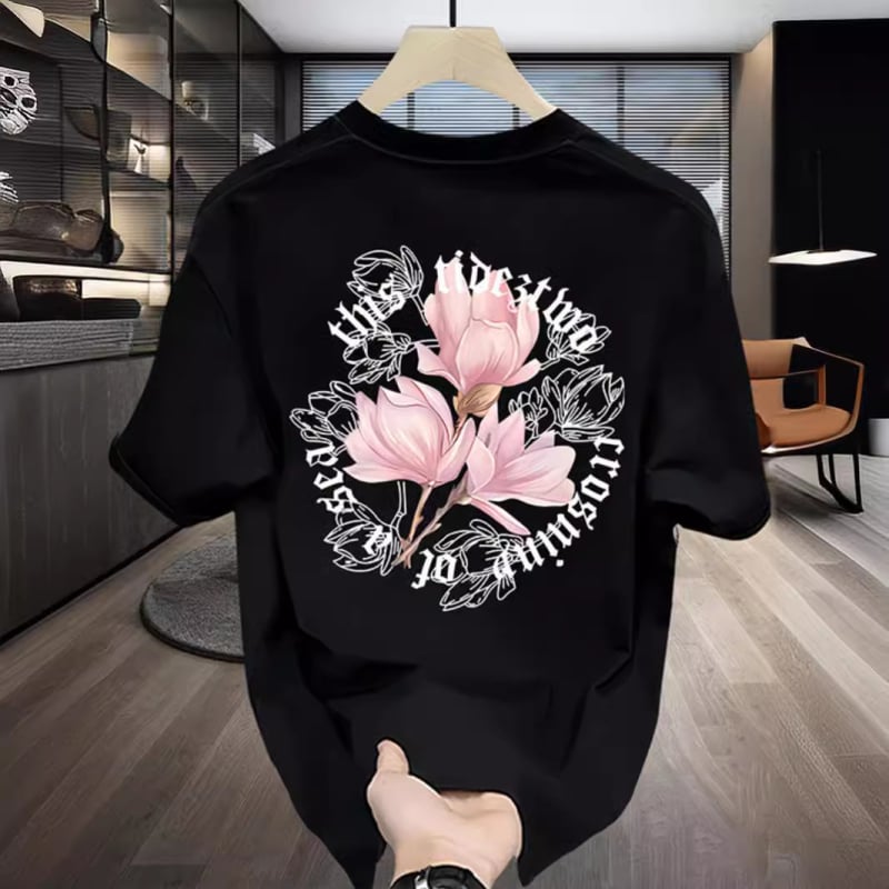 Ανδρικό καλοκαιρινό βαμβακερό T‑shirt με εκτύπωση σε αμερικανικό στυλ, στρογγυλός λαιμός, κοντά μανίκια, χαλαρή καθημερινή γραμμή
