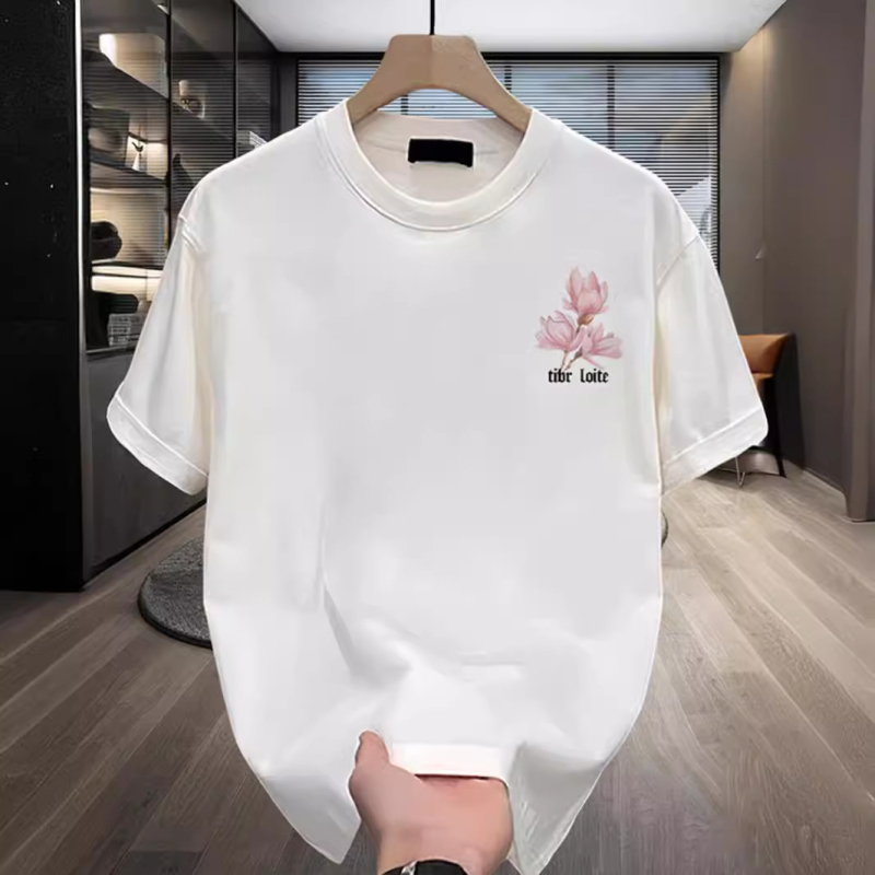 Ανδρικό καλοκαιρινό βαμβακερό T‑shirt με εκτύπωση σε αμερικανικό στυλ, στρογγυλός λαιμός, κοντά μανίκια, χαλαρή καθημερινή γραμμή