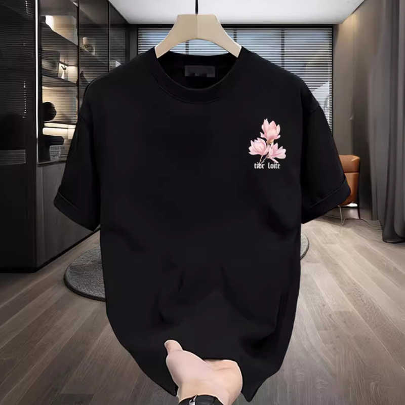 Ανδρικό καλοκαιρινό βαμβακερό T‑shirt με εκτύπωση σε αμερικανικό στυλ, στρογγυλός λαιμός, κοντά μανίκια, χαλαρή καθημερινή γραμμή