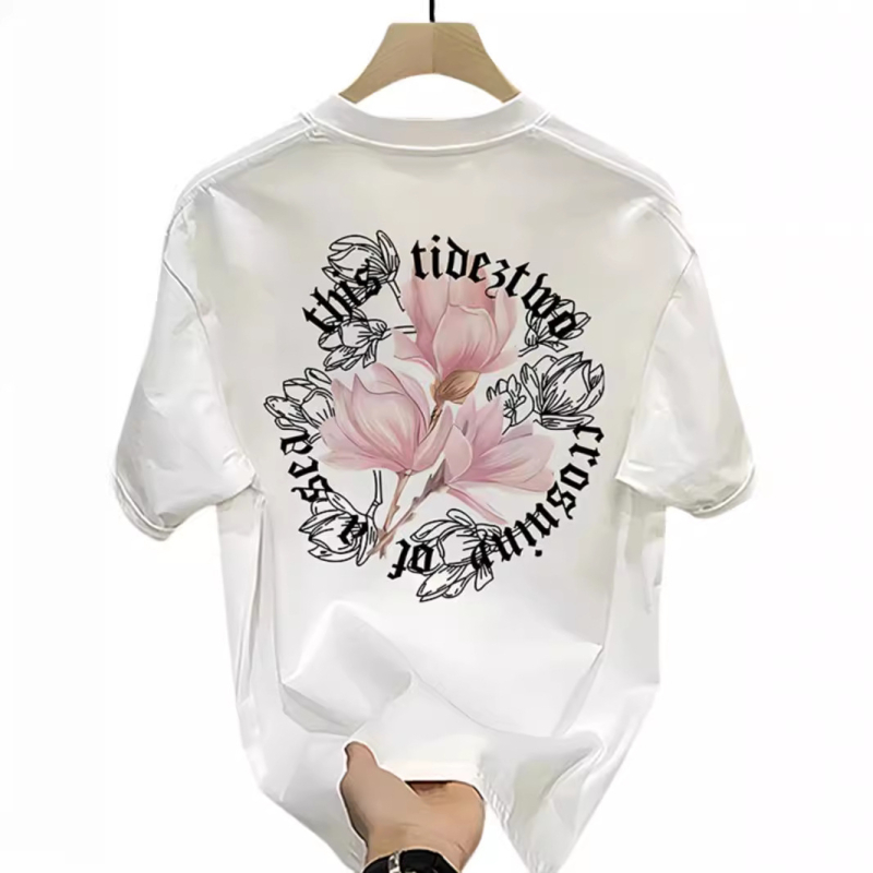 Ανδρικό καλοκαιρινό βαμβακερό T‑shirt με εκτύπωση σε αμερικανικό στυλ, στρογγυλός λαιμός, κοντά μανίκια, χαλαρή καθημερινή γραμμή