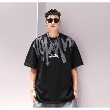 Νέος Αμερικανικού στυλ αντρικό T‑shirt από βαρύ βαμβάκι, κοντό μανίκι, για καλοκαίρι, χιπ-χοπ σχέδιο με μεγάλα γράμματα