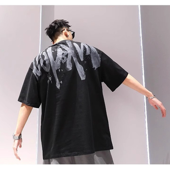 Νέος Αμερικανικού στυλ αντρικό T‑shirt από βαρύ βαμβάκι, κοντό μανίκι, για καλοκαίρι, χιπ-χοπ σχέδιο με μεγάλα γράμματα