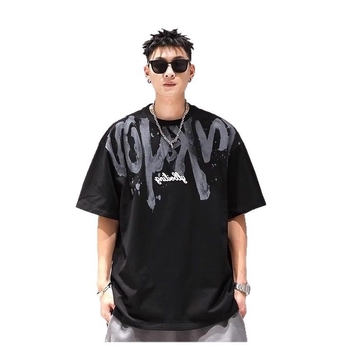 Νέος Αμερικανικού στυλ αντρικό T‑shirt από βαρύ βαμβάκι, κοντό μανίκι, για καλοκαίρι, χιπ-χοπ σχέδιο με μεγάλα γράμματα