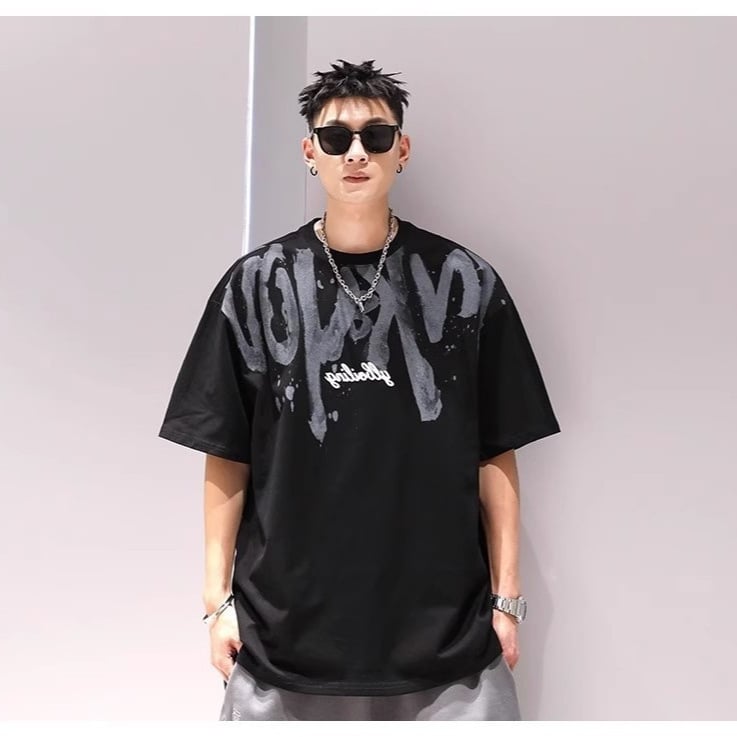 Νέος Αμερικανικού στυλ αντρικό T‑shirt από βαρύ βαμβάκι, κοντό μανίκι, για καλοκαίρι, χιπ-χοπ σχέδιο με μεγάλα γράμματα