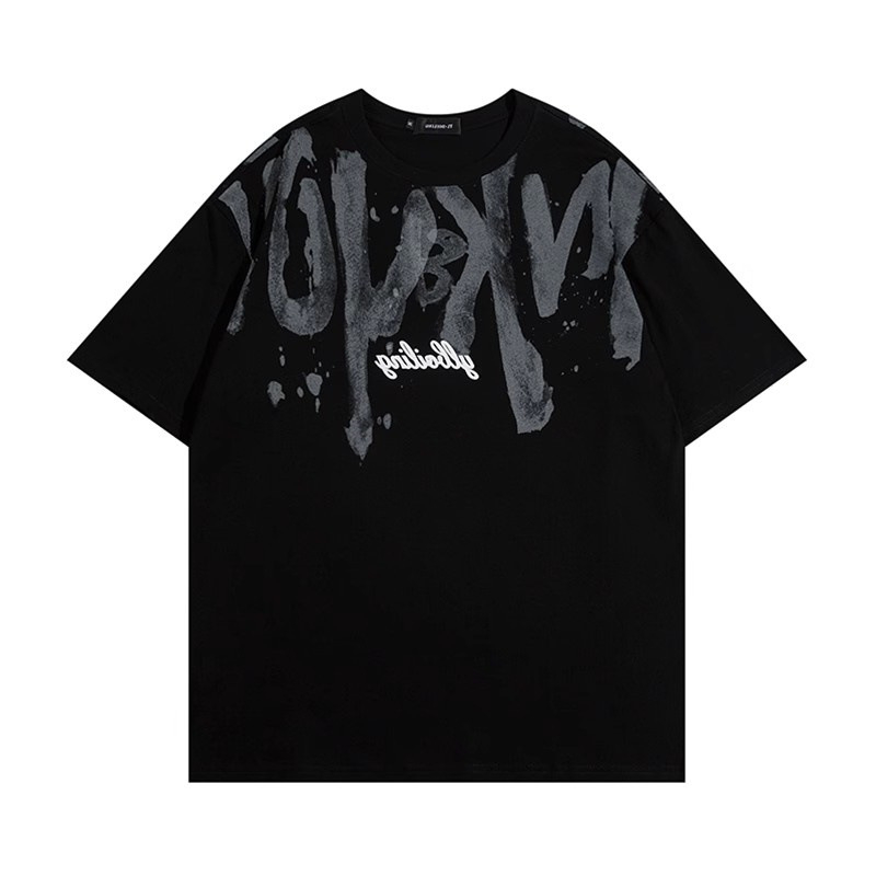 Νέος Αμερικανικού στυλ αντρικό T‑shirt από βαρύ βαμβάκι, κοντό μανίκι, για καλοκαίρι, χιπ-χοπ σχέδιο με μεγάλα γράμματα