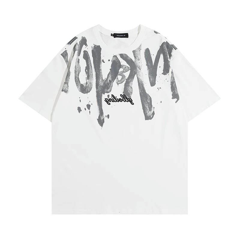 Νέος Αμερικανικού στυλ αντρικό T‑shirt από βαρύ βαμβάκι, κοντό μανίκι, για καλοκαίρι, χιπ-χοπ σχέδιο με μεγάλα γράμματα
