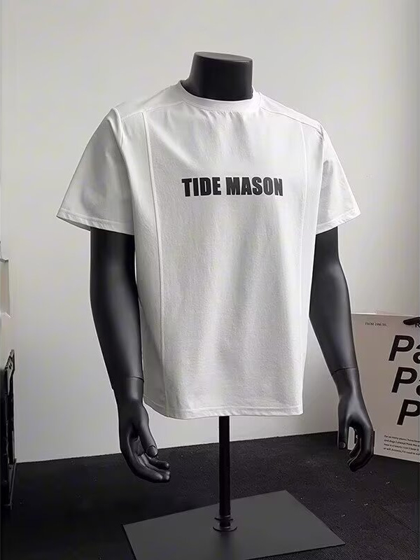 Αντρικό T-shirt με patchwork κοντό μανίκι, καλοκαίρι 2026, χαλαρή γραμμή, στρογγυλή λαιμόκοψη, casual