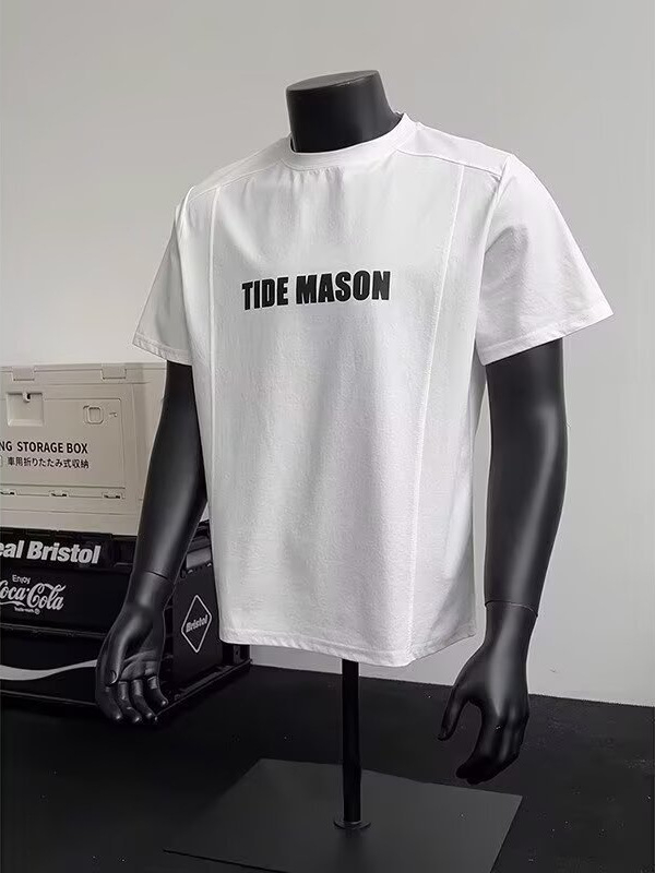 Αντρικό T-shirt με patchwork κοντό μανίκι, καλοκαίρι 2026, χαλαρή γραμμή, στρογγυλή λαιμόκοψη, casual