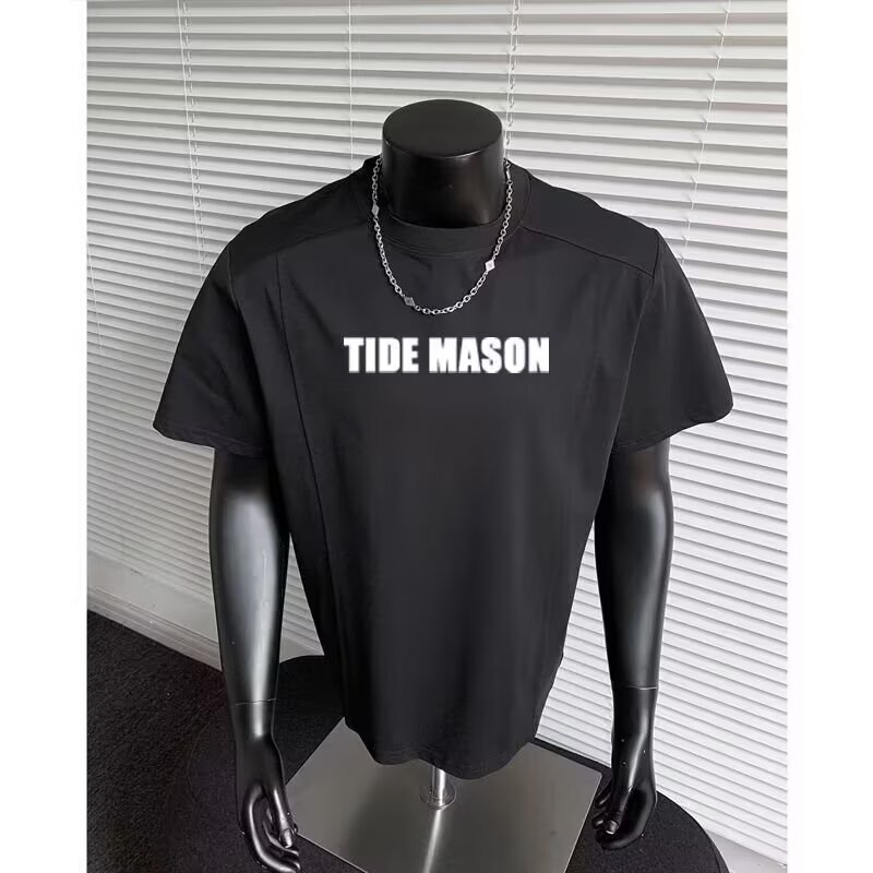 Αντρικό T-shirt με patchwork κοντό μανίκι, καλοκαίρι 2026, χαλαρή γραμμή, στρογγυλή λαιμόκοψη, casual